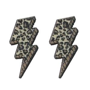 Lightning Bolt Stud Wooden Earrings Leopard Pattern